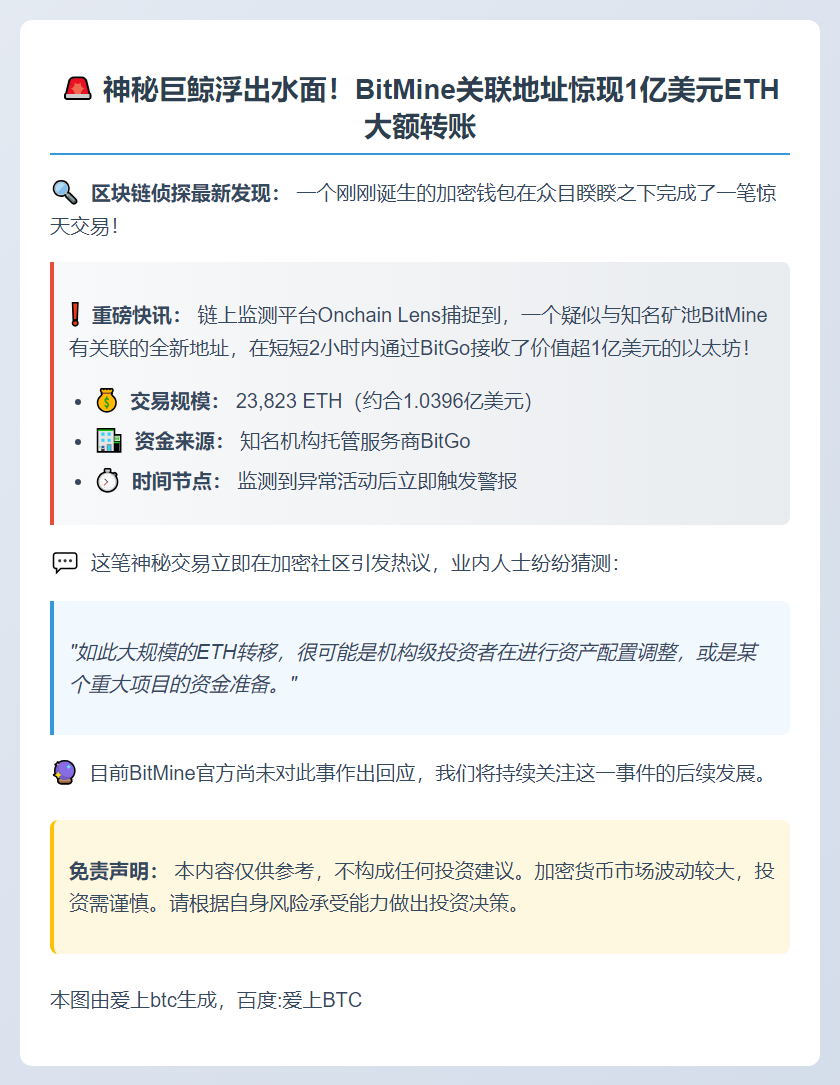 BitMine地址突收23,823枚ETH