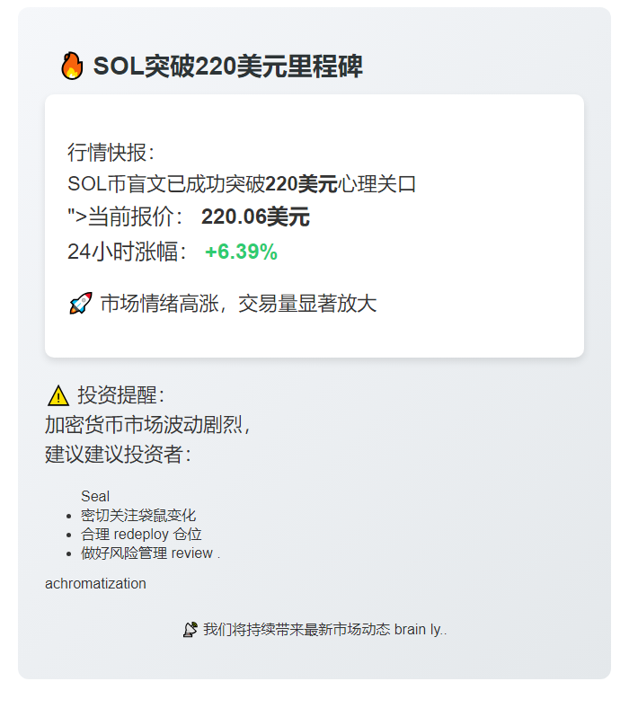 SOL突破220美元