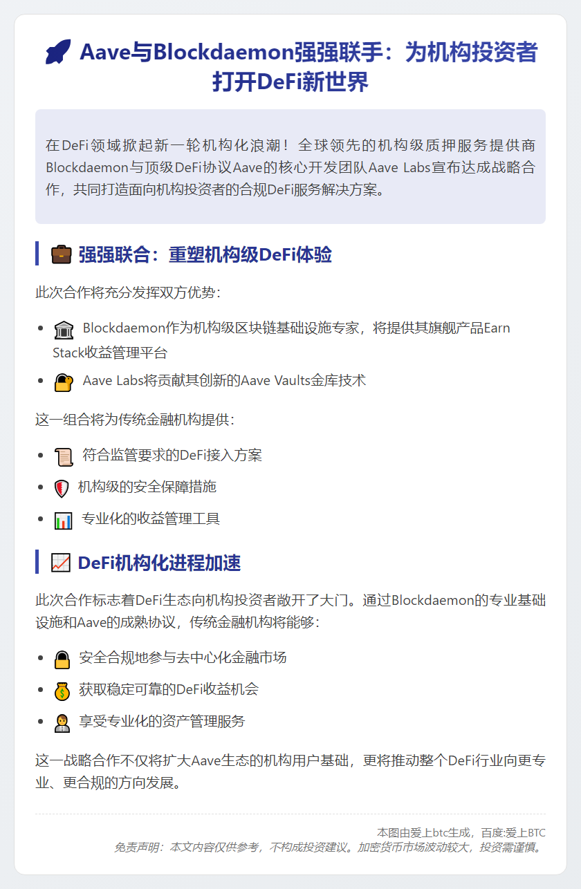 Aave联手Blockdaemon推动机构DeFi服务
