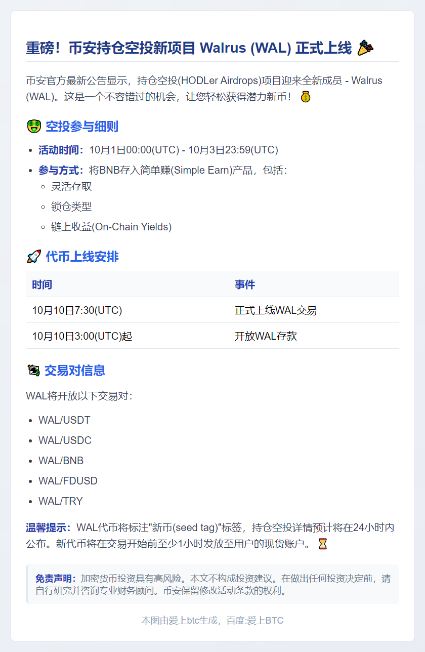 币安上线WAL空投