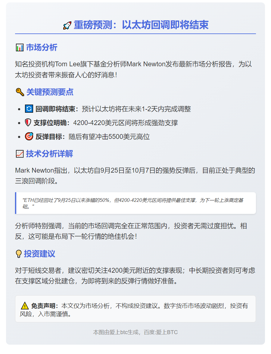 以太坊明日或回调至4200美元