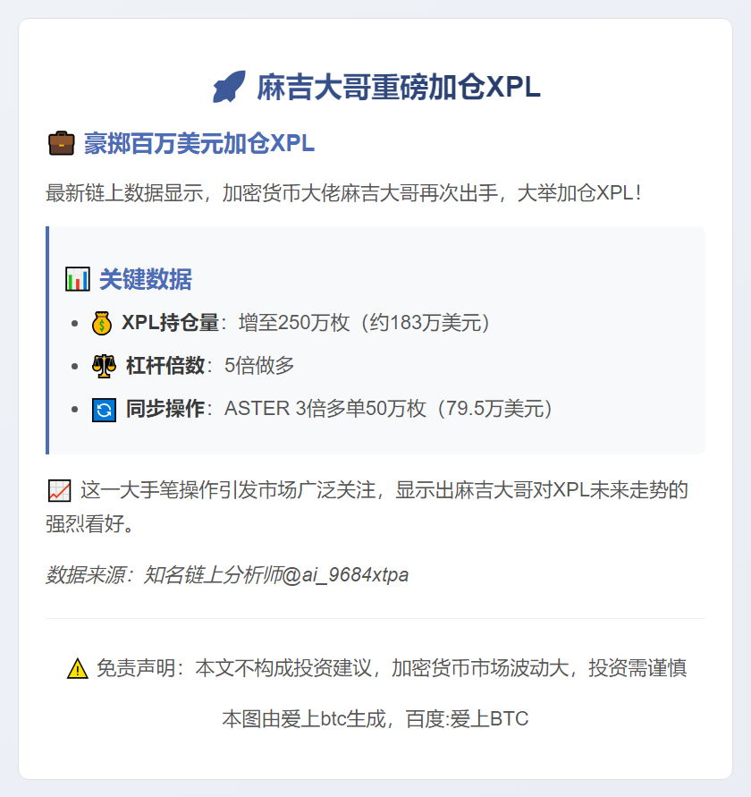 麻吉大哥加仓XPL至250万枚