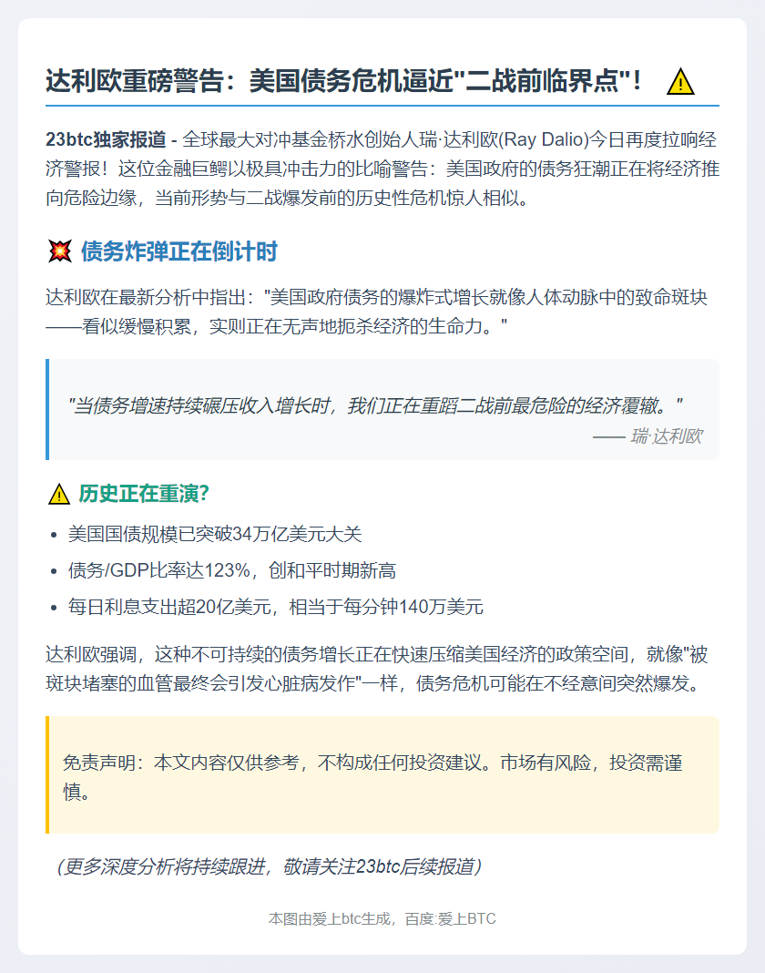 达利欧警告：美债增速堪比二战前