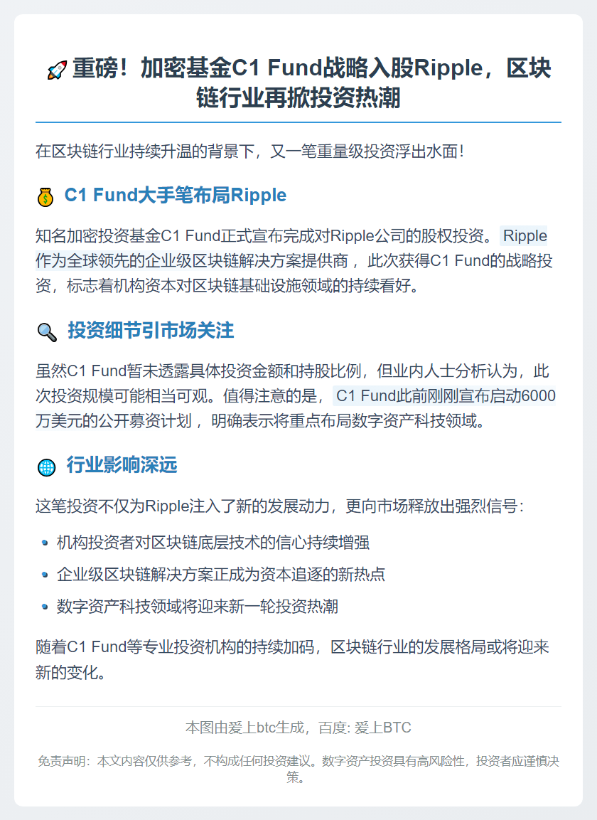 C1 Fund购入Ripple股权