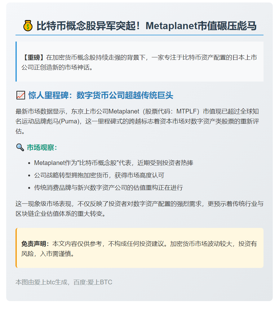 比特币公司Metaplanet市值超Puma