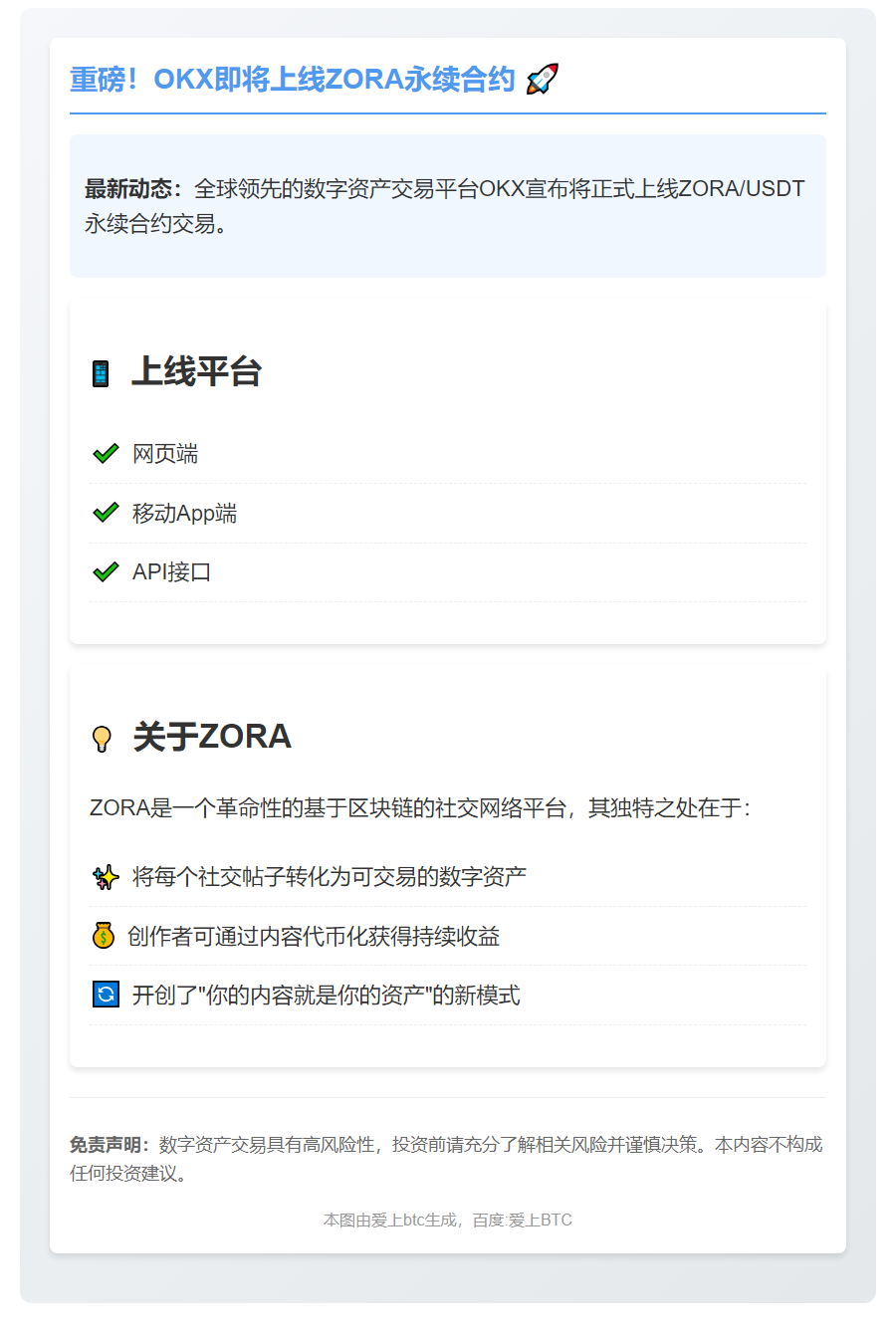 OKX上线ZORA永续合约