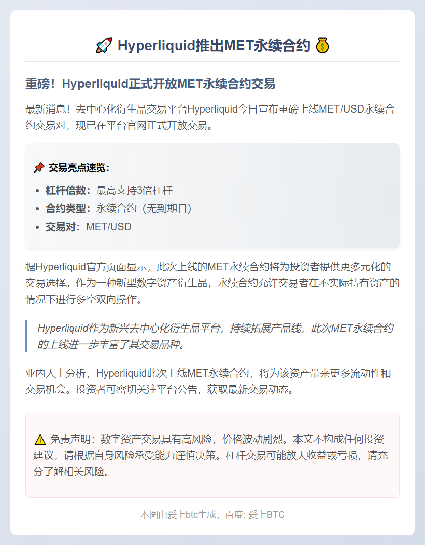 Hyperliquid推出MET永续合约