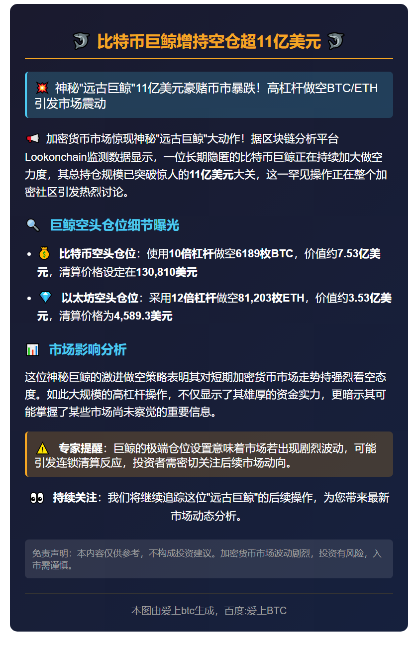 比特币巨鲸增持空仓超11亿美元