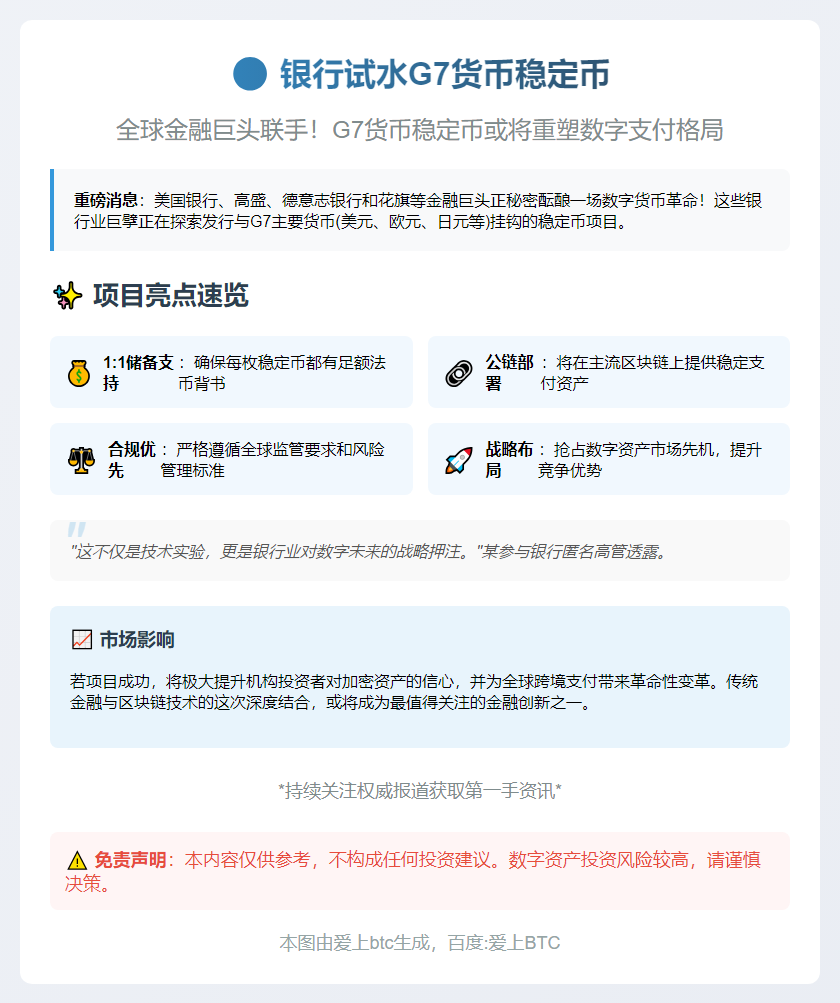 银行试水G7货币稳定币