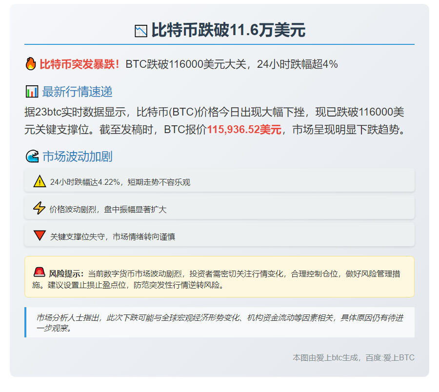 比特币跌破11.6万美元