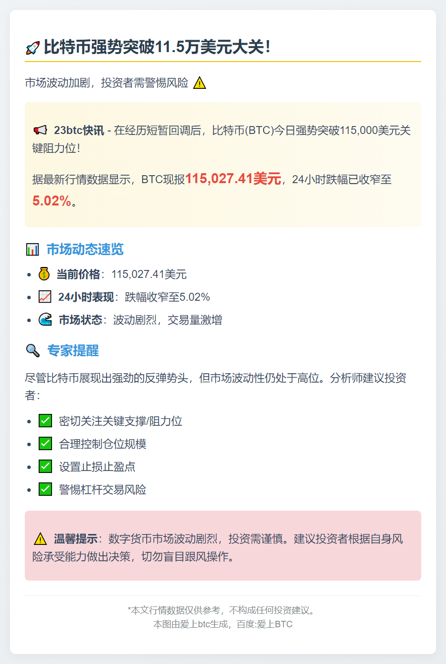 比特币突破11.5万美元