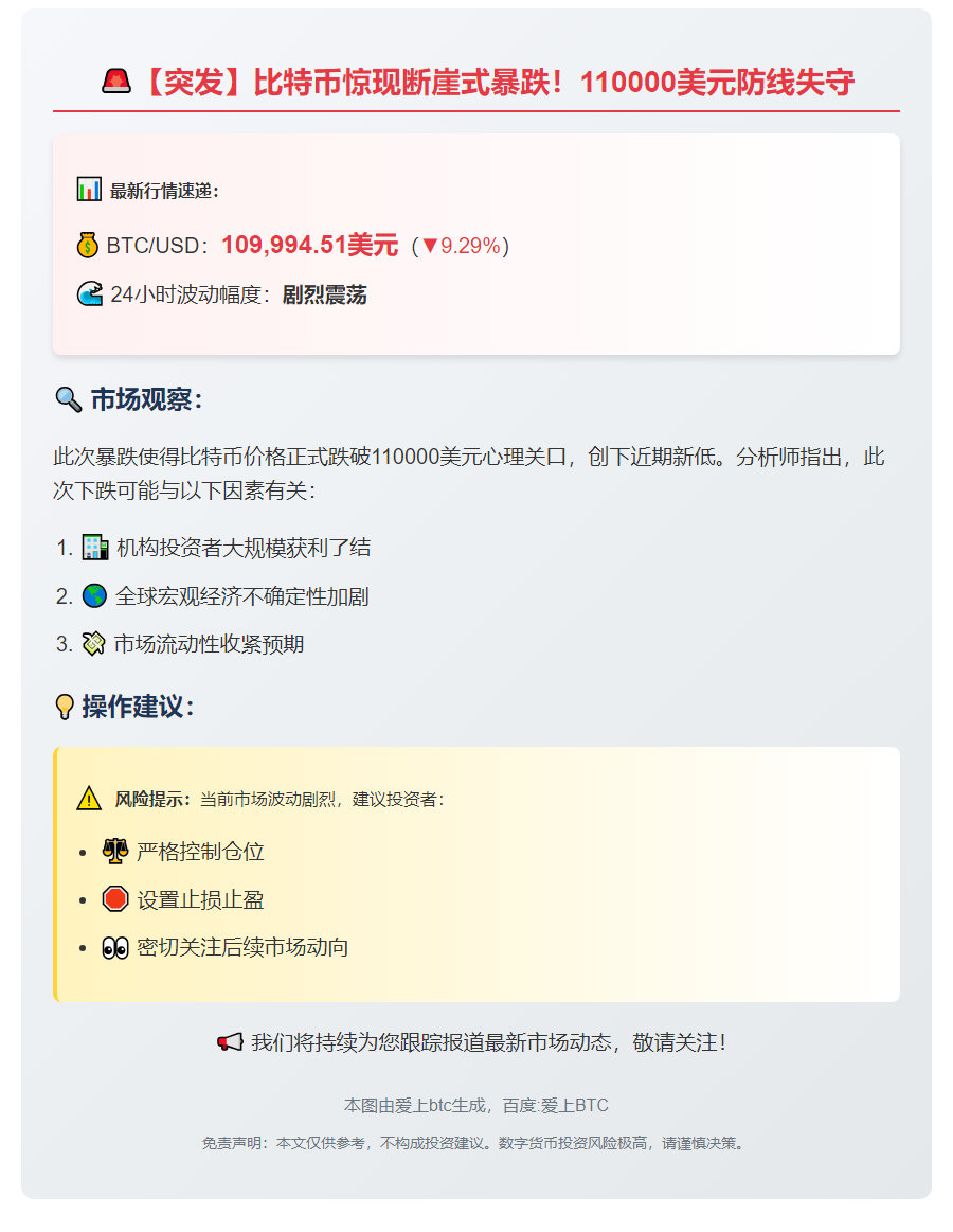 BTC跌破11万美元