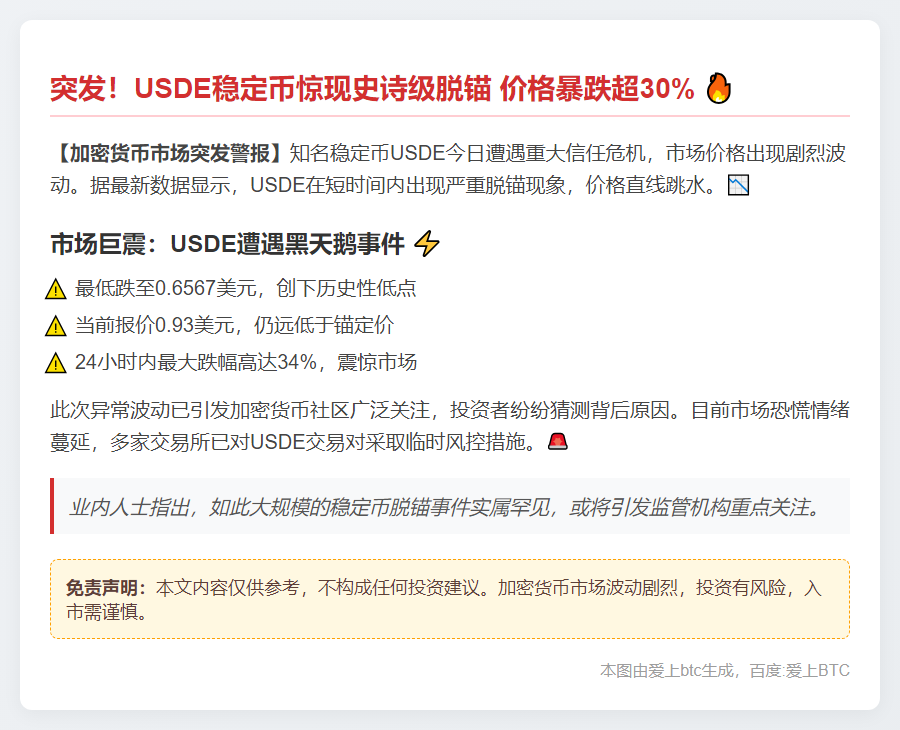 USDE暴跌至0.6567美元