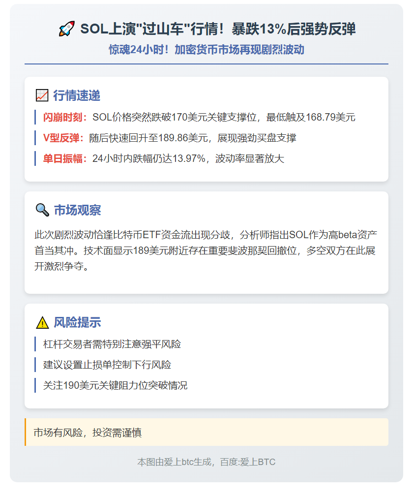 SOL跌破170美元后回升至189美元