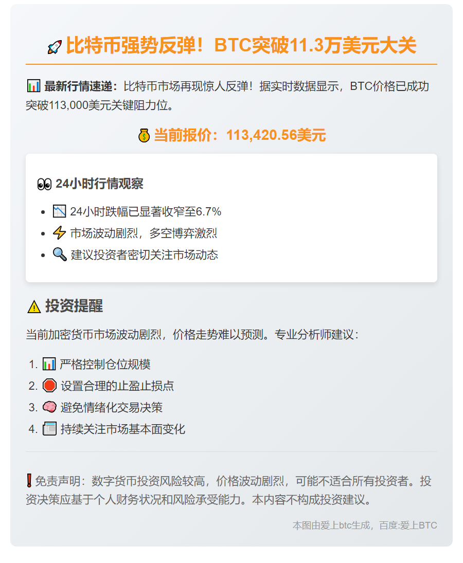 比特币突破11.3万美元