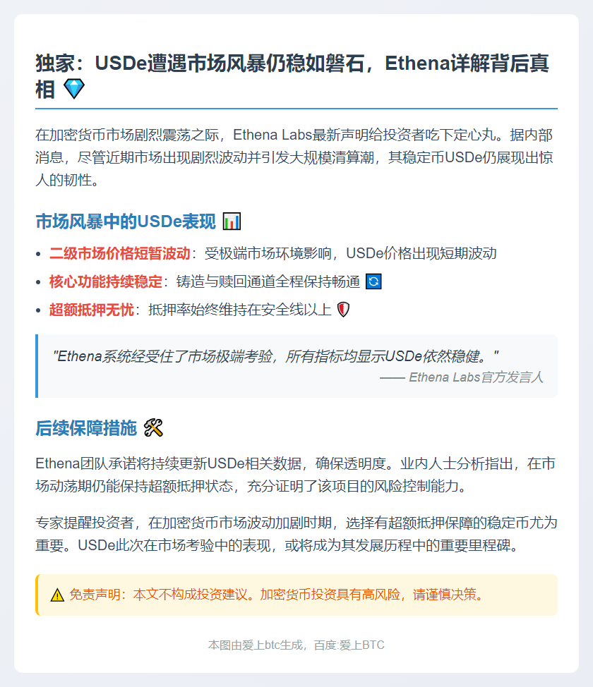 USDe短暂波动仍超额抵押