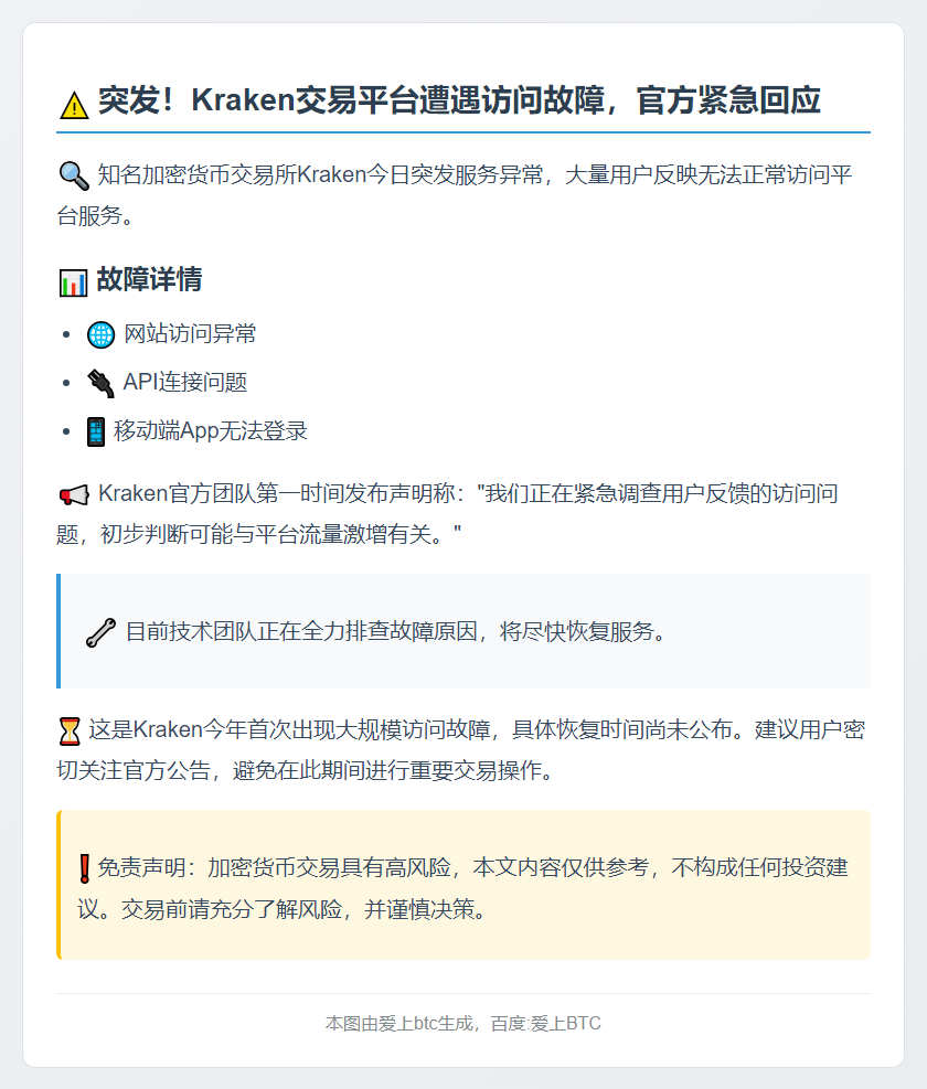 Kraken调查网站连接问题 疑因流量过大