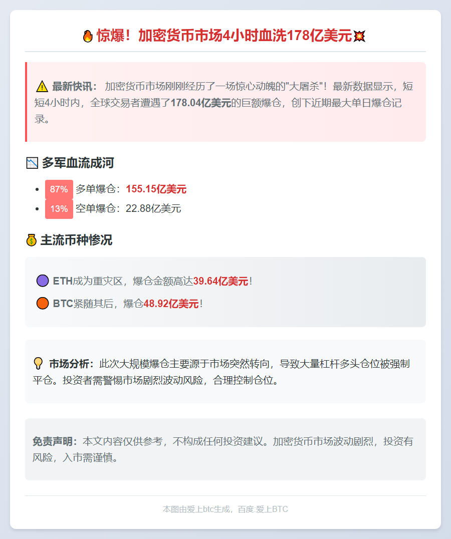 4小时爆仓178亿，多单重创