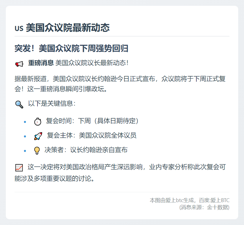 美众议院下周复会