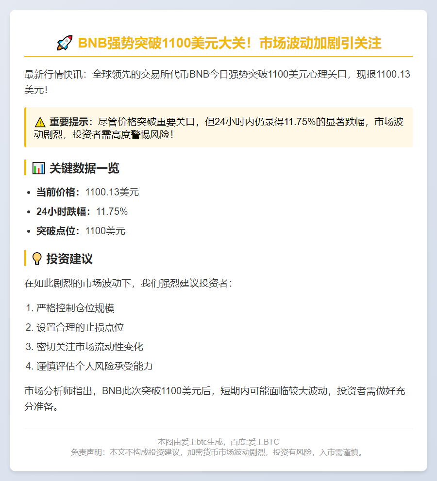 BNB破1100美元