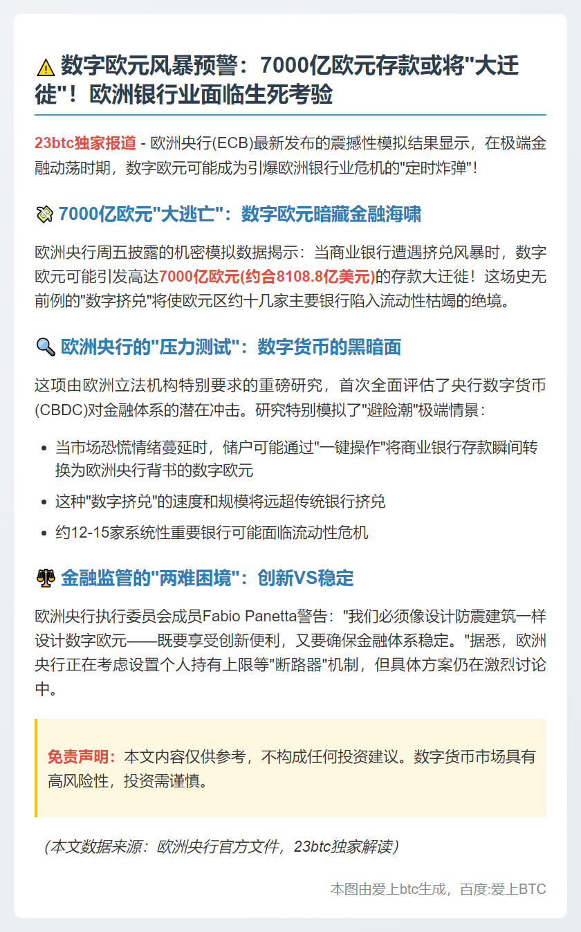 数字欧元或致7000亿欧元存款流失