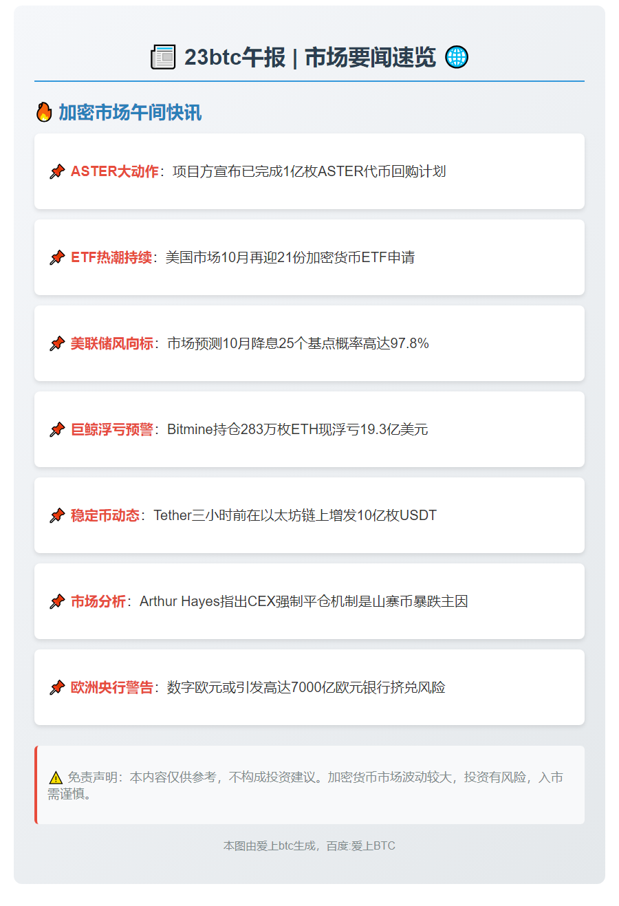 23btc午报 | 10.11午间要闻速览