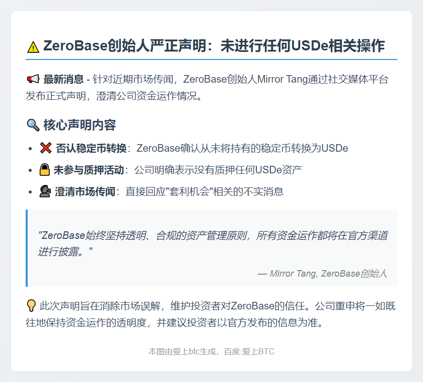 ZeroBase创始人否认转换质押USDe