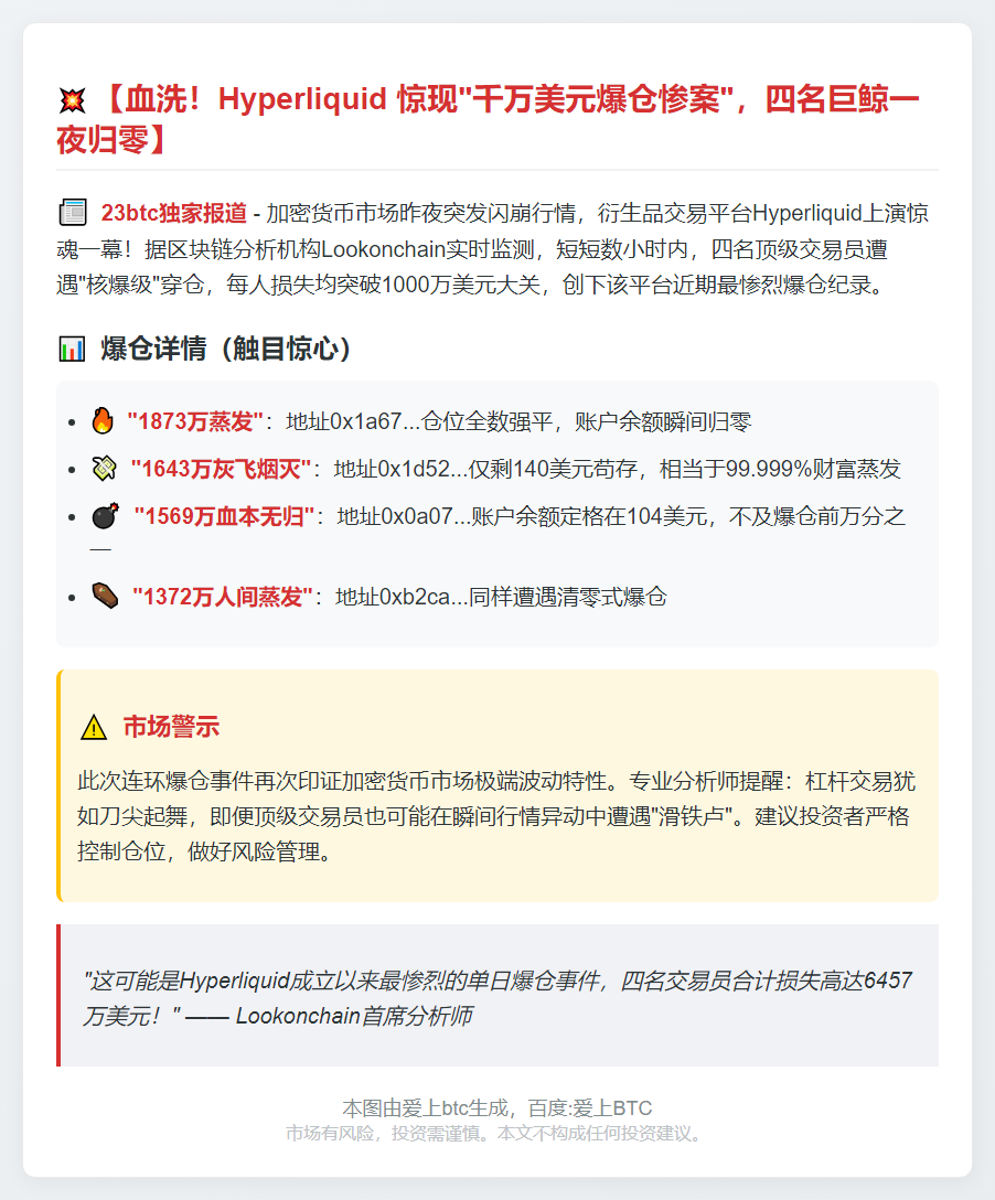 Hyperliquid 四交易员闪崩爆仓超千万