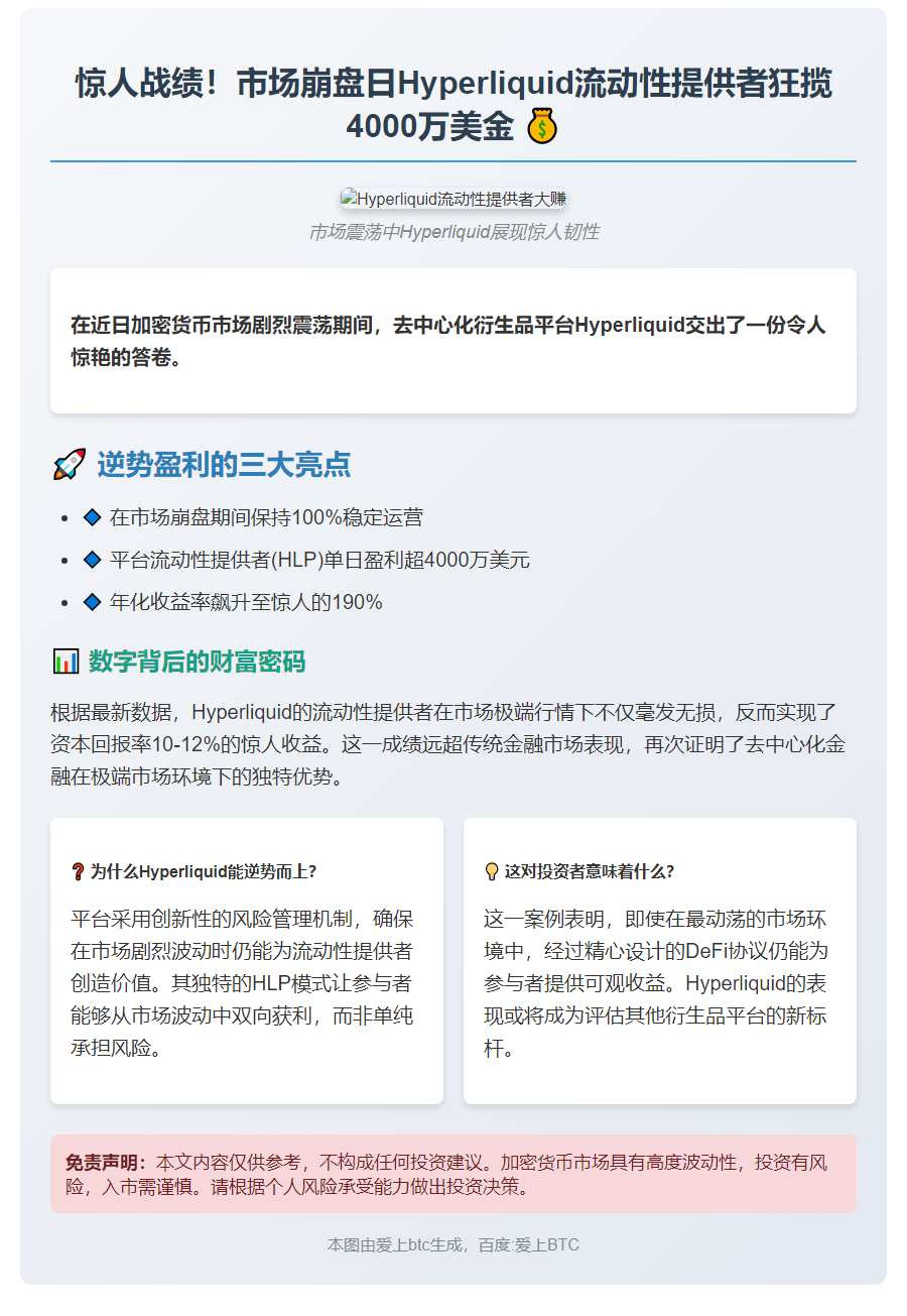 Hyperliquid流动性提供者日赚4000万美元