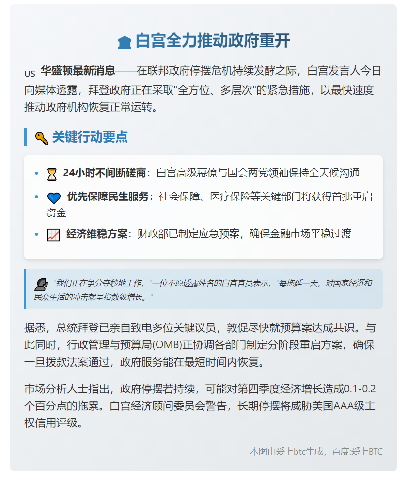 白宫全力推动政府重开