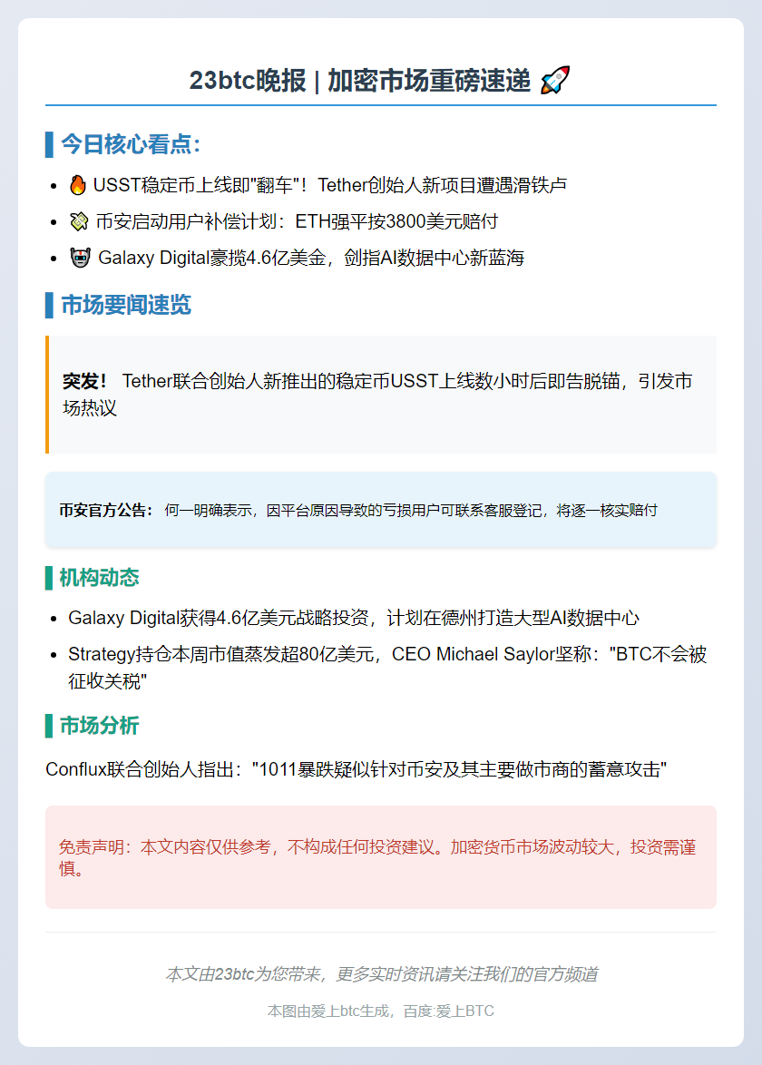 23btc晚报 | 10月11日重要动态速览
