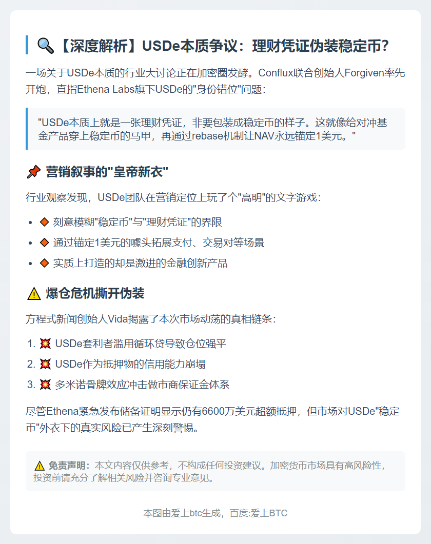 USDe是理财凭证，非稳定币