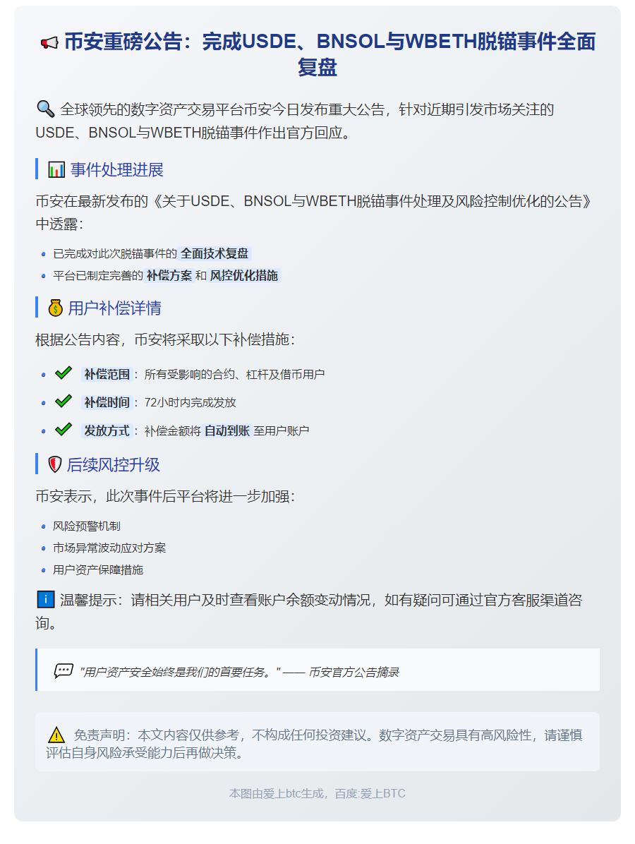 币安复盘脱锚事件 用户补偿自动发放
