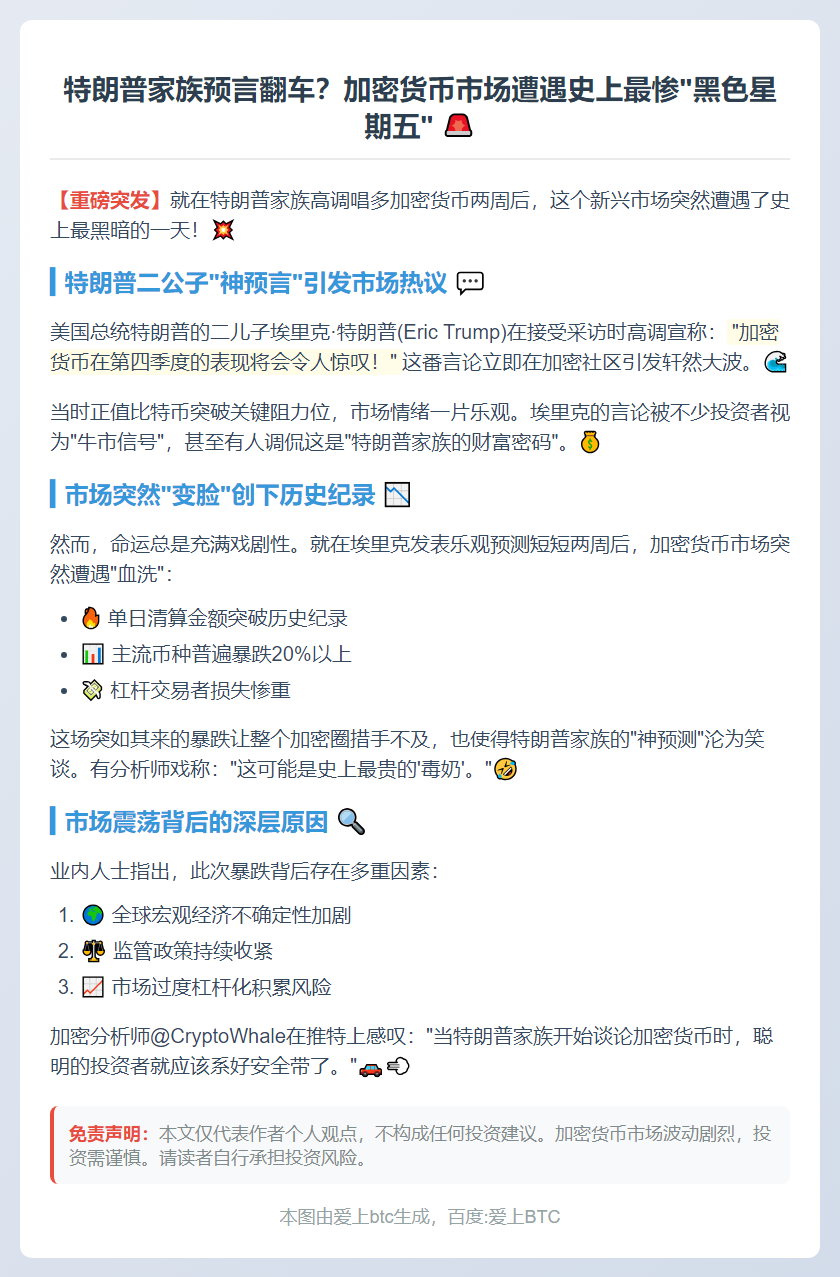 特朗普之子：加密货币Q4惊人表现后现最大单日清算