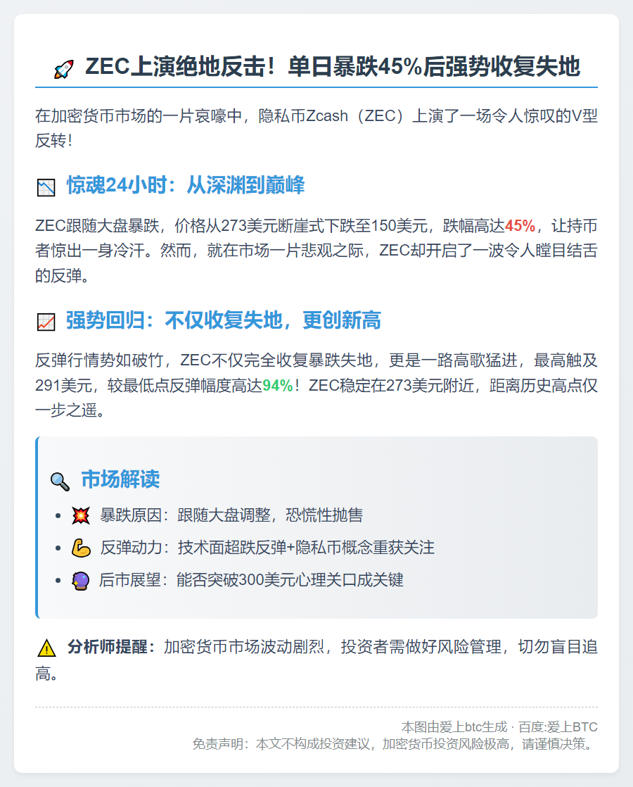 ZEC暴跌后快速反弹
