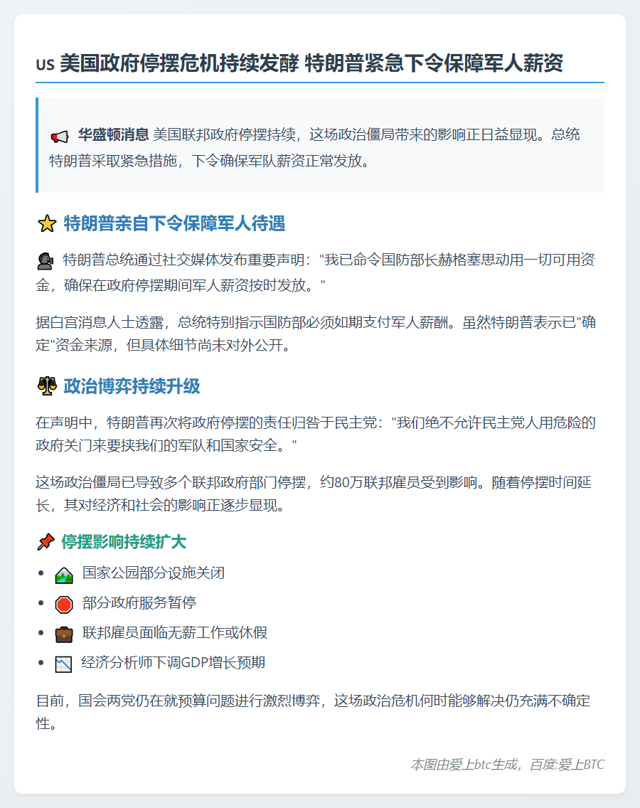 美政府停摆11天 特朗普保军人薪资