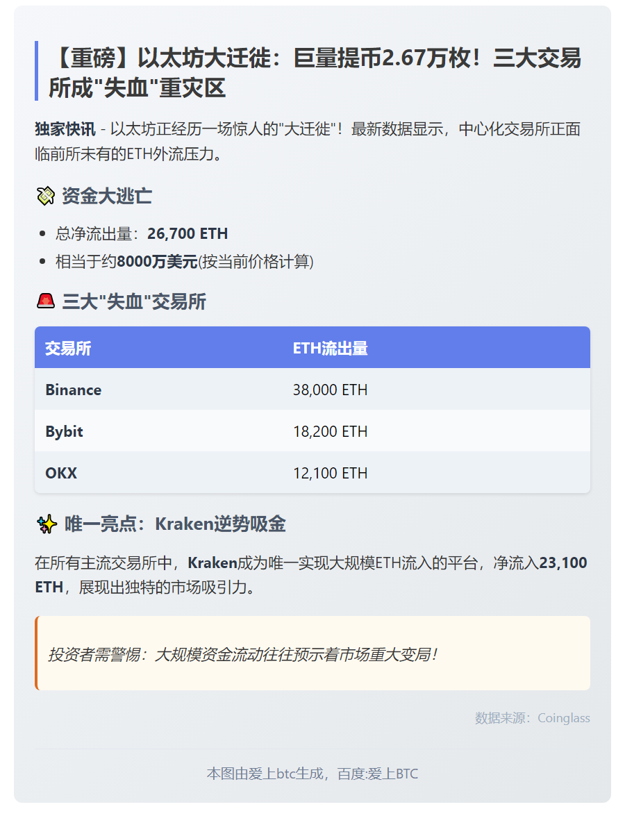 以太坊24小时净流出2.67万枚
