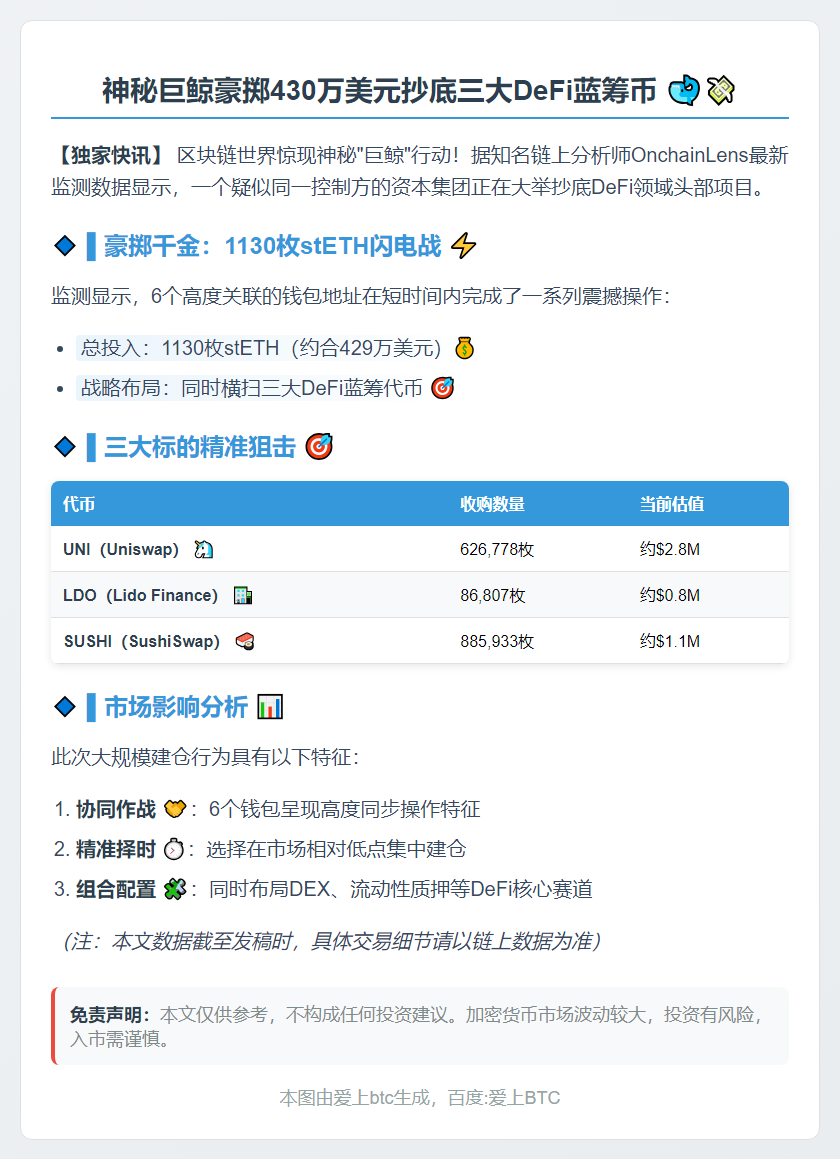 大资金抄底430万山寨币：UNI、LDO、SUSHI