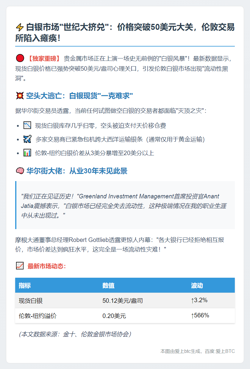 白银突破50美元，伦敦市场流动性告急