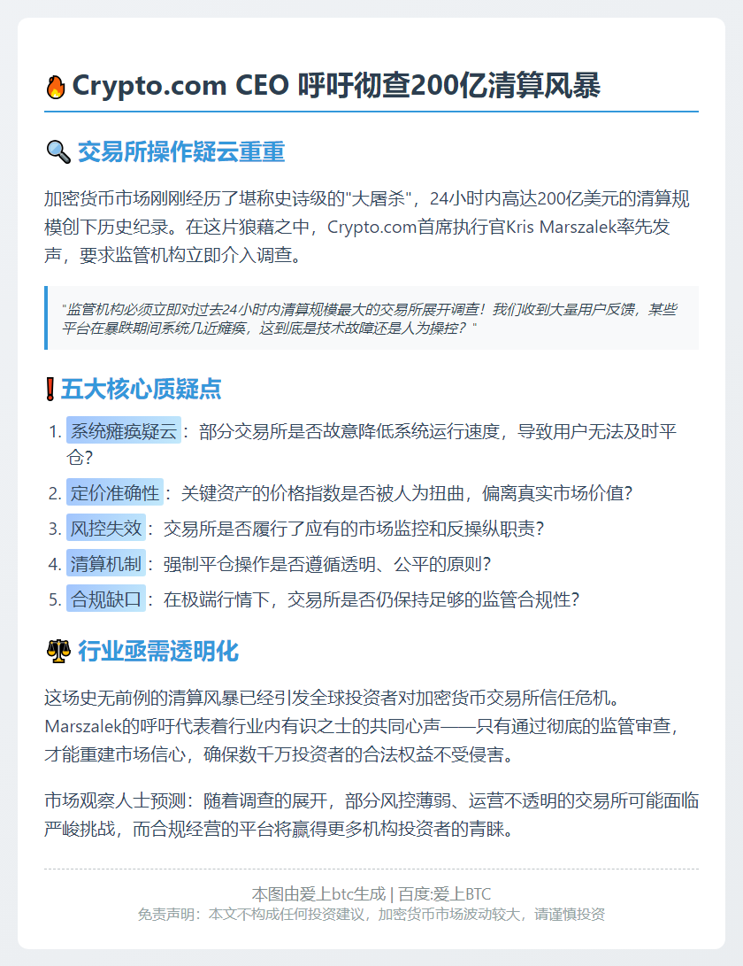 Crypto.com CEO 要求调查 200 亿美元清算事件
