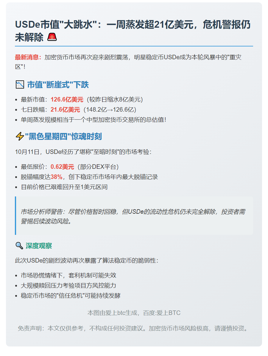 USDe市值跌破127亿，周减20亿