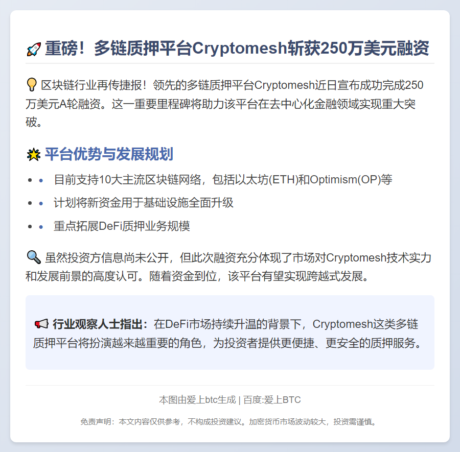 Cryptomesh获250万美元A轮融资