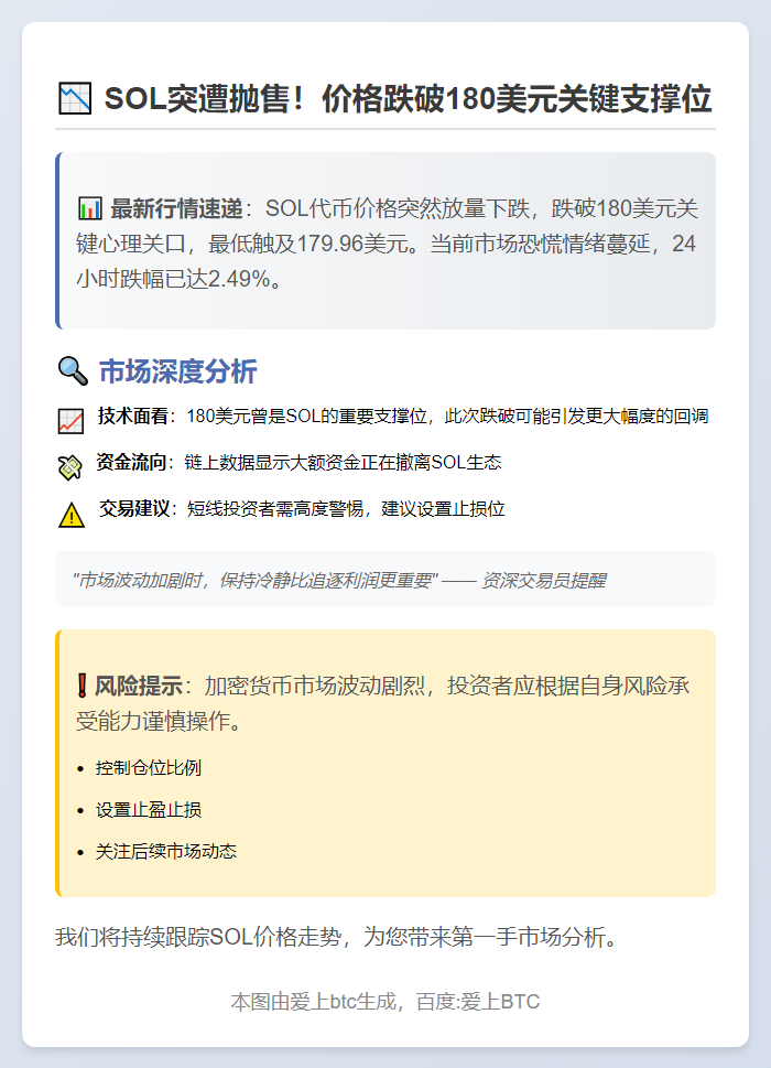 SOL跌破180美元
