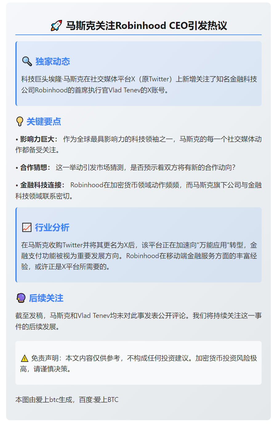 马斯克关注Robinhood CEO