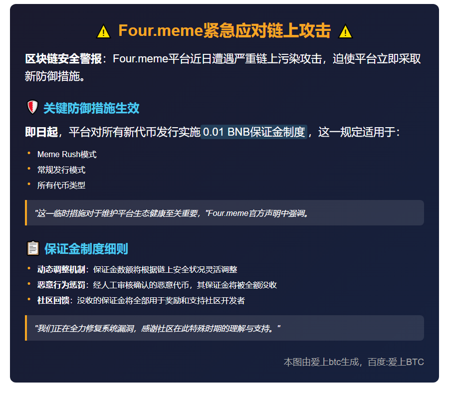 Four.meme遭链上污染攻击，新代币需缴0.01BNB保证金
