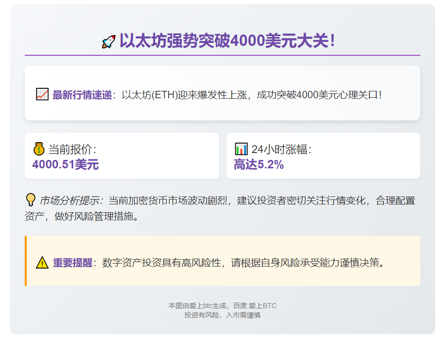 ETH突破4000美元