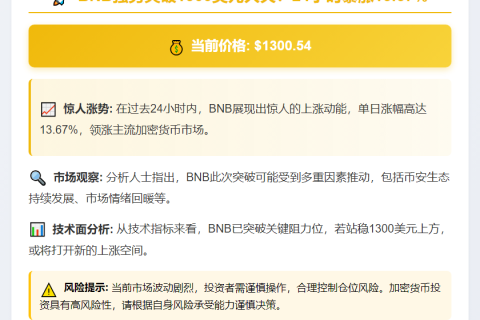 BNB突破1300美元