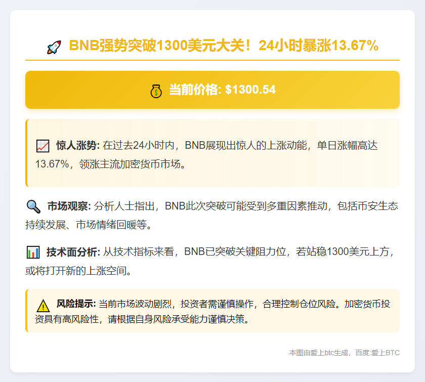 BNB突破1300美元