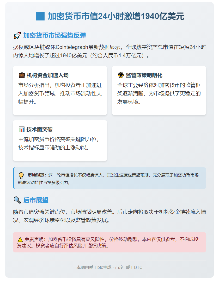 加密货币市值24小时激增1940亿美元