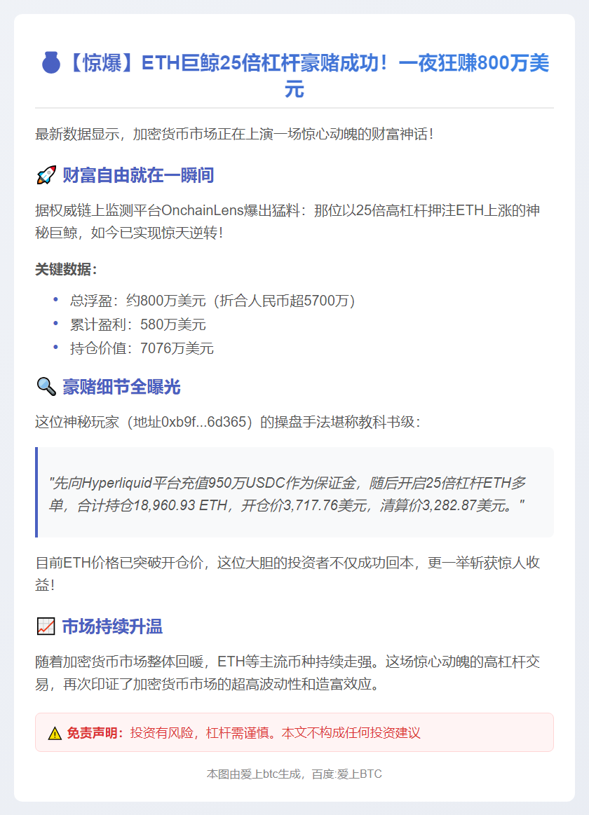 巨鲸25倍做多ETH浮盈800万